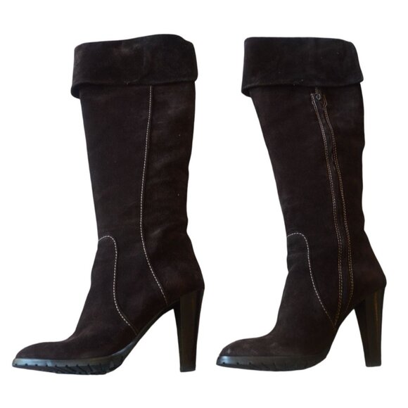 Francesco Biasia Tall Brown Suede Heeled Boots Womens Size 39 8 US Boho Fall - Picture 3 of 6